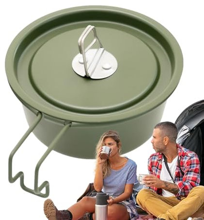 Ciotola da campeggio, in lega di alluminio, salvaspazio, pieghevole, da viaggio, leggera, di lunga durata, con manico, portatile, ideale per campeggio, escursionismo e pasti all'aperto