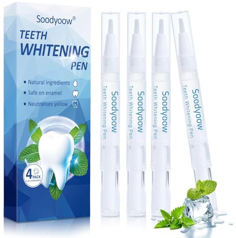 Soodyoow 4 PCS Teeth Whitening Pens, Teeth Whitening Gel Essence, Effective Tooth Whiter Pen Kit for Dental Brightening, Removal Tooth Stain Removal, Gentle Formula, Reduce Yellowing