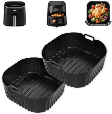 2 Pezzi Teglie Silicone per Friggitrice ad Aria, 23cm Contenitori Friggitrice ad Aria Accessori per Cosori 5,5L/6L/6,2L, Philips 2000 NA230 6,2L, Russell Hobbs 8L, Moulinex 5L/6,5L/7L