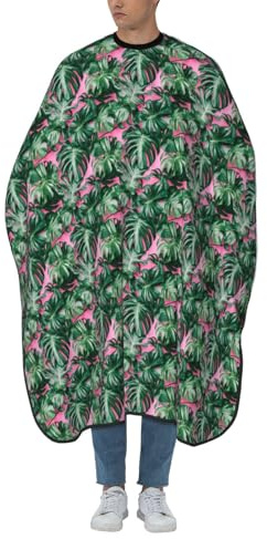 Woshuwo Monstera Leaves On Pink Hair Cutting Apron,Salon Barber Apron For Adult