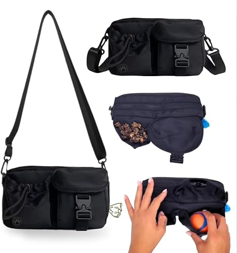 pawINAYA® Urban Walk Gassitasche – Stilvolle & praktische Tasche für unterwegs | Stauraum, wasserabweisend, leicht & robust | Perfekt für Leckerlis, Kotbeutel, Ball, Handy etc. (Ginn | Schwarz)