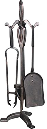 Generisch 5-teiliges Kaminbesteck-Set – Schaufel, Bürste, Schürhaken, Zange, Ständer, robuster Schmiedeeisen-Feuerstellenständer für drinnen und draußen