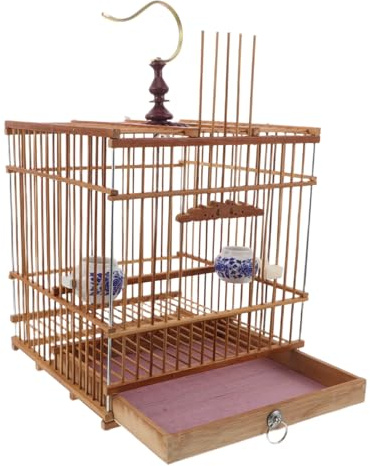 NOLITOY Vogelkäfig Hängevogelkäfig Aus Holz Handgefertigter Papageienkäfig Für Draußen Finkenkäfig Vintage- Abnehmbarer Bodenschale