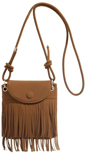 KRYMXAR Boho Tasche Damen, Fransen Tasche, 1 Stück Wildleder Umhängetasche, Hippie Kleidung Damen, 70er Jahre Outfit