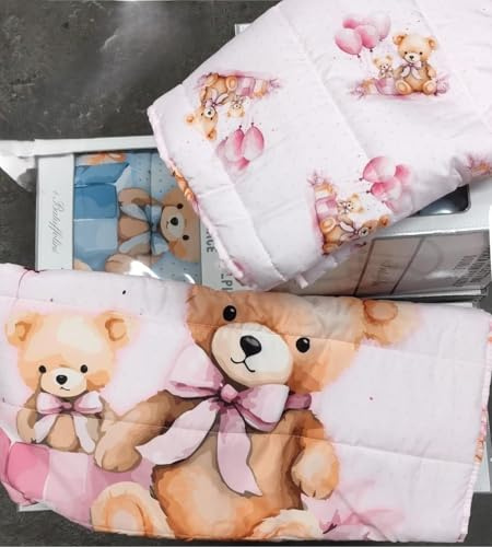 Generico Trapunta Lettino con Paracolpi Double Face – Batuffolini | Set Biancheria Neonato per Inverno, Morbido e Sicuro | Design Stampato – 100% Sicuro sulla Pelle (rosa, Bambini)