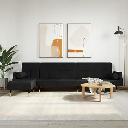 THOYTOUI Schlafsofa in L-Form Schwarz 271x140x70 cm Samt, Couch Big Sofa Polstergarnitur Lounge Sofa Geeignet für Hotel Wohnheim Schlafzimmer Wohnung