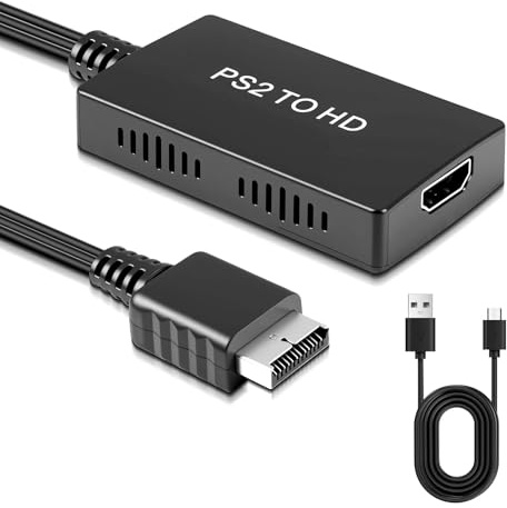 Adaptateur convertisseur HDMI PS2 - Prise en charge 480p/720p 4:3/16:9 - Plug & Play PS2 vers H-DMI - Compatible avec HDTV/moniteur/projecteur, alimenté par USB pour PS1/PS2 vers H-DMI