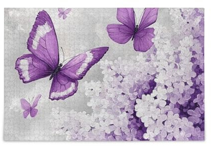 Purple Butterflies White Lilac Piecing Puzzles Adults Puzzle Piecing for Family Games Funny Brain Games Gifts for dad, mom Puzzles for Adults 1000 Piecing