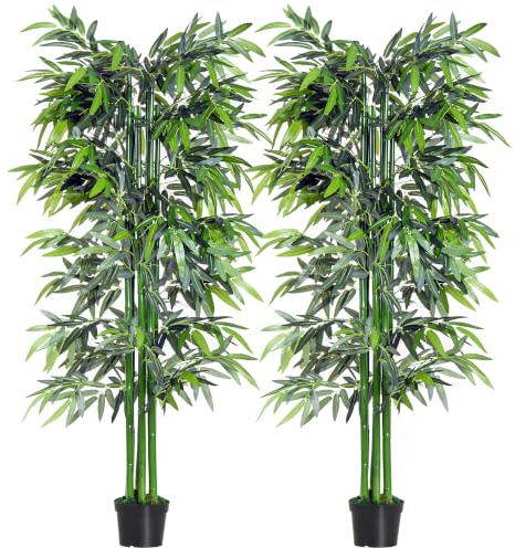 Outsunny Lot de 2 Bambous Artificiel XXL 1,80H m Arbre Artificiel 1105 Feuilles denses réalistes Pot Inclus Noir Vert