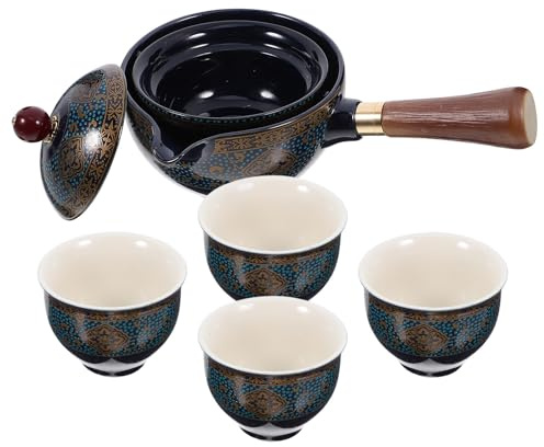 ULTECHNOVO Juego de Té Chino de Cerámica Azul, Tetera de Porcelana Filtro 360° y 1 Tetera Pequeña 4 Tazas para Hogar, Oficina y Picnic, Set para Servir Té Kung Fu