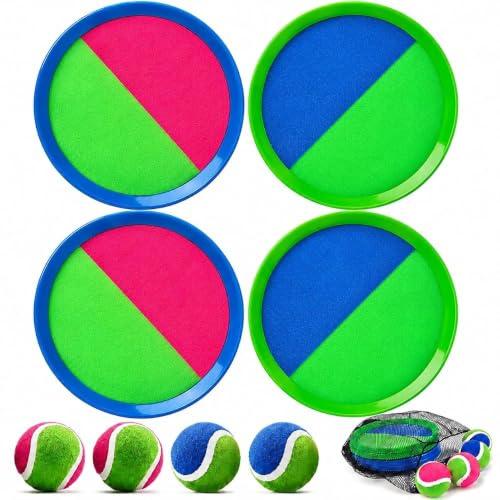 Racchette Spiaggia Set, 4 Pagaia e 4 Palle Set, racchette spiaggia Adulto Bambini, Giochi Adulti, Giochi Multiplayer All'aperto, Giocattoli da Catturare Adatto a Famiglie e Gruppi