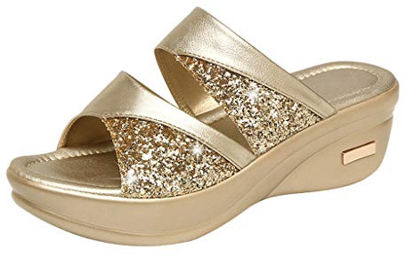 Genérico Sandalias De Cuña Mujer Verano - Sandalia Elegante Y Cómodo Tacón Plataforma Fiesta De Baile Calzados Casual Lentejuelas Rhinestone Zapatos De Tacón Cuña