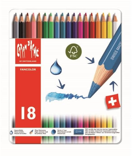 Caran D'Ache Fancolor - Scatola in metallo con 18 Matite colorate acquerellabili, colori assortiti