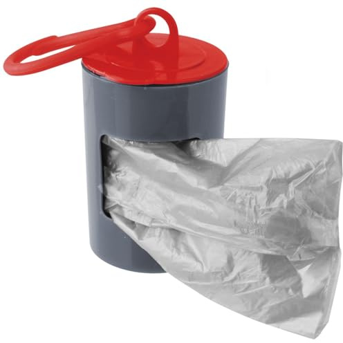 Fackelmann 59913 Distributeur de Sacs à crotte et 2 Rouleaux de 20 Sacs pour crottes d Chien, Plastique, Papier, Gris, Rouge, 12,6 x 11,5 x 4 cm | Promenades plus simples, 2 rouleaux inclus, Format compact 12,6 cm, Plastique léger, À fixer au sac ou à la ceinture