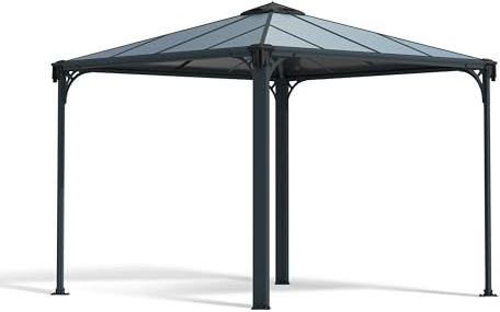 Palram CANOPIA by Palermo 3000 Tonnelle de Jardin 3x3 – Structure Aluminium et Toit Rigide – pour Couvrir Une Terrasse Toute L’année – Garantie 10 Ans - Gris (295x295)