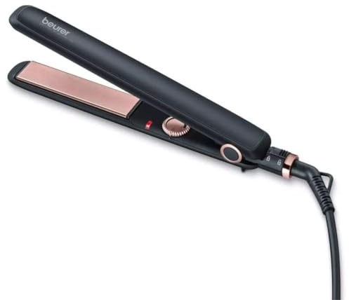 Beurer HS 30 Haarglätter, Glätteisen mit Keramik-Turmalin-Beschichtung und Schnellaufheizung, schwarz / rosé