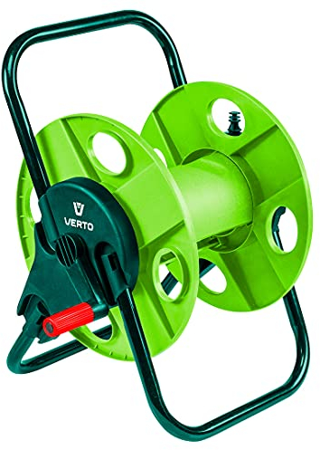 VERTO Schlauchtrommel bis 50 m Gartenschlauch (1/2) - Grün Schlauchhalter aus Kunststoff und Stahl | Verhindert Schlauchknicken, Stabil und Langlebig, Praktische Kurbel zum Aufwickeln, Tragegriff