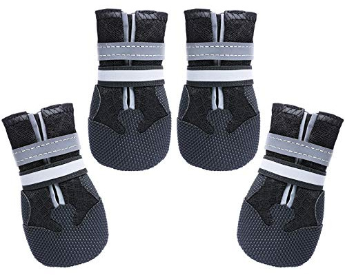 Dimicoo Breathable Dog Boots for Medium Large Dogs,Non-Slip Dog Shoes for Winter Snow and Summer Hot Pavement,Lightweight Paw Protector Dog Booties for Outdoor Walking Indoor Hardwood Floors