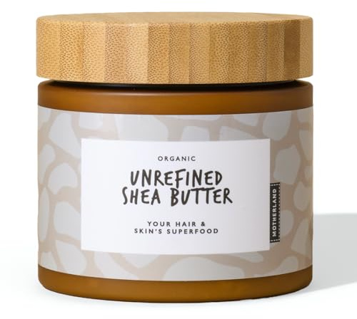 Motherland Organics Unrefined Shea Butter 200G Nutty- African Moisturiser for Dry Skin, Hands, Lips, Stretch Marks, Eczema - Natural, Raw & Vegan - for Men, Women & Babies