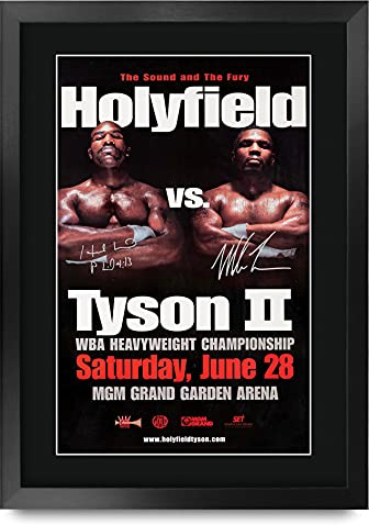 HWC Trading Holyfield vs. Mike Tyson Bout 2 Geschenke Gedruckter Signierter Autogramm Poster für Fans von Boxsport Memorabilien - A3 Gerahmt