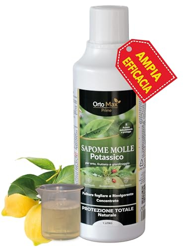 Bioki Sapone Molle Potassico, Contro Afidi, Cocciniglia, Effetto Corroborante Naturale e Lava Melata e Fumaggine, flacone da 1 Litro