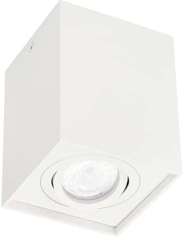 EDO Surface Mounted PALLAD 1 Square Ceiling Spotlight Downlight GU10 White Surface-Mounted Ceiling Light Spotlight Adjustable Spot Ceiling Spot Aluminium Living Room Kitchen Bedroom