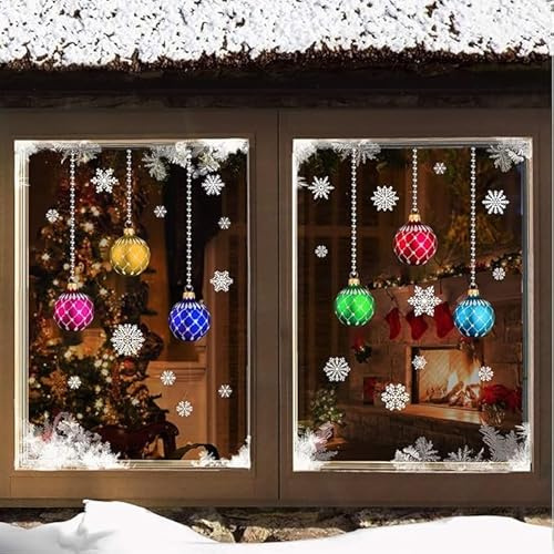 2 sheets of Christmas stained glass Bauble Snowflake Window Stickers Cling