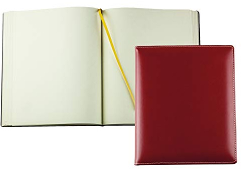 DELMON VARONE - Personalisierbares Gästebuch gebunden in Premium Cambridge Leder rot - Blanko Buch mit Hardcover Einband und Merkband zum selbstgestalten für Hochzeit, Taufe, Geburtstag und Geburt