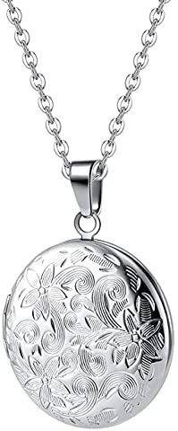 TOFBS Collier Photo Rond Femme Homme Médaillon Pendentif Médaille Gravure Personnalisée Acier Inoxydable Porte Photo Chaîne Bijoux Fille Cadeau Parfait (Argenté)