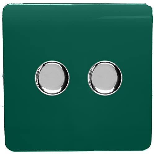 Trendi Artistic Modern Glossy Tactile 2 Gang 2 Way 120w LED Dimmer Switch Dark Green