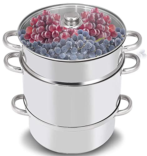 Vaporera Exprimidor De Frutas, 11 Cuartos 304 Acero Inoxidable Fruta Vegetales Olla De Vapor De Jugo Con Tapa, Manguera, Abrazadera, Asas De Lazo Para Hacer Jugo Gelatina Utensilios De Cocina