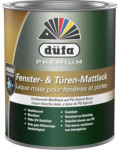 düfa Premium Fenster- & Türen-Mattlack 750 ml Weiß | Türenlack & Fensterlack matt für Innen/Außen