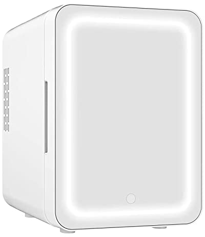 VNIMTI Mini Frigo 4 Litres, Réfrigérateur Portable, Petit Cosmetique 12V/220V, de Chambre Avec Fonction Chaud/Froid, Miroir de Maquillage Led (Blanc-Mini)
