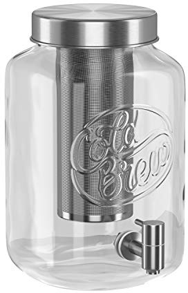 Kook 1 Gallon Mason Jar Drink Dispenser, Thick Glass Carafe, Stainless Steel Spigot and Mesh Filter, Premium Iced Coffee Maker, Cold Brew Pitcher & Tea Infuser