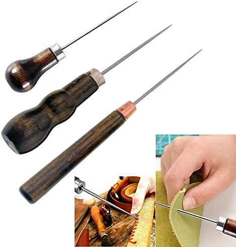 3 Pezzi Punteruolo per Legno, Punteruolo, Punteruolo per Pelle Strumento, Punteruolo in Pelle, Punteruolo per Carta, Punteruolo da Cucito in Pelle Fatto a Mano, 3 Forme Punteruolo Fatto a Mano