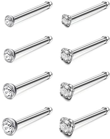 Adramata 20G Titan Nasenpiercing Nasenring für Frauen Männer G23 Titan CZ Nasenpiercing Schmuck Hypoallergen Gerade/Schraube/L Geformt G23 Titan Nasenstecker Set, 1.5mm 2mm 2.5mm 3mm,I