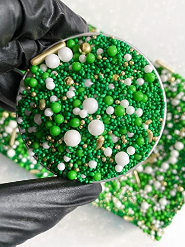 Edible Emerald Green & Gold Sprinkles Mix 45g | Metallic Sugar Pearls & Balls | Cake Cupcake & Cookie Decorations | Baby Shower Wedding Birthday Baking Toppings