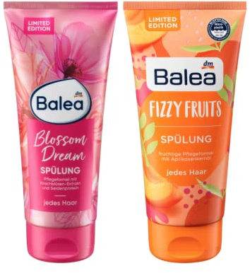 Balea 2er-Set Haarpflege: Spülung Blossom Dream mit Kirschblüten-Extrakt & Seidenprotein, 200 ml + Balea Spülung Fizzy Fruits fruchtig frisch mit Aprikosen-Extrakt, 200 ml, (400 ml)