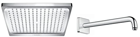 hansgrohe Duschset mit Crometta E 240 Kopfbrause, Regendusche, 1 Strahlart + Brausearm eckig 389mm für Wandmontage (Chrom)