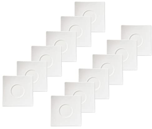 Provance 12 x Untertasse Keramik 11,5 x 11,5 cm Rechteckig Untersetzer Unterteller Weiß Kleine Teller Kaffeetasse Mokkatasse Espressotasse Kaffeeservice Zubehör