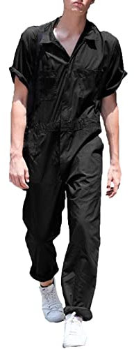 Gefomuofe Kurzärmeliger Herren-Overall mit Reißverschluss Einreihig Freizeitanzug Einteiler Anzug Baumwolle Arbeitsoverall Vielen Taschen Maleroverall Jumpsuit Arbeitskleidung für Handwerker