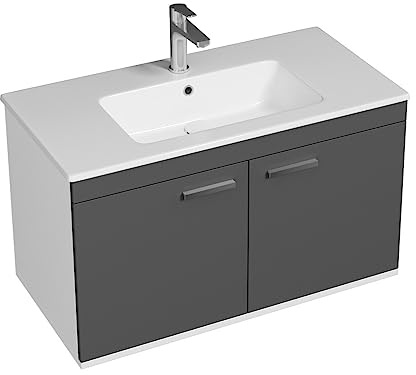 SANIVERRE RUBITE Meuble Salle de Bain Simple Vasque 2 Portes Anthracite Largeur 90 cm