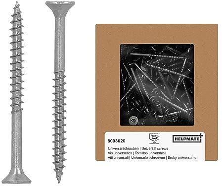 HELPMATE – Vis universelles tête fraisée – 5x60 mm – acier inoxydable A2 – 100 vis à bois avec entraînement en T et filetage partiel – Vis pour l'intérieur et l'extérieur
