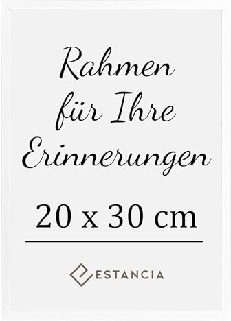 Estancia Weißer Bilderrahmen aus Kiefernholz 20x30 cm mit Bruchsicherem Acrylglas | Moderner Holzbilderrahmen 20 x 30 cm