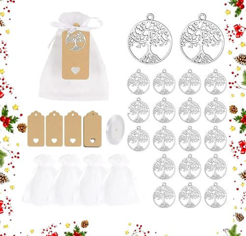 ChAusa 91 Stück Gastgeschenke Taufe, 30 Pcs Schutzengel Anhänger, 30 Pcs Weißem Organza Beutel, 30 Pcs Kraftpapier Anhänger und 1 Rolle Band, für Glücksbringer, Geschenke, Taufen, Hochzeiten