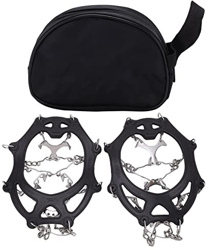 ANKROYU Bergsteiger Steigeisen, Greiferspikes Für Schuhe, 2 Stück Outdoor Steigeisen Mit 12 Zähnen, Edelstahl Steigeisen, Schnee, rutschfeste Schuhüberzüge, Schwarz(L)