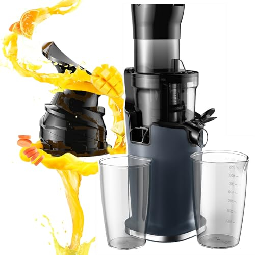 emobwdy Spremiagrumi A Freddo con Scivolo di Alimentazione 78 Mm, Estrattore di Succo A Masticazione Lenta 200 W 40-65 Giri/Min, Adatto A Frutti Interi,Inversa Motore Silenzioso Estrattore Succo,Grey