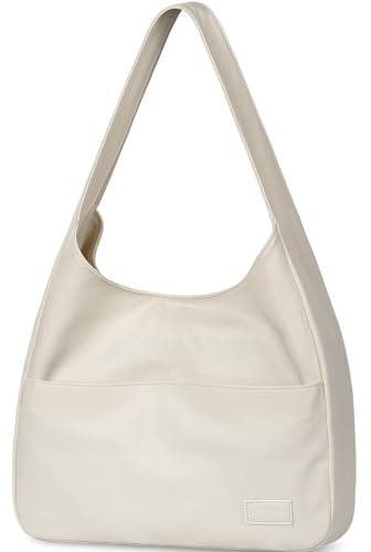 WantGor Kunstleder Tote Tasche, Umhängetaschen für Frauen Arbeit Hobo Handtasche Vegan Leder Reisen Geldbörsen große Kapazität Clutch (Beige)