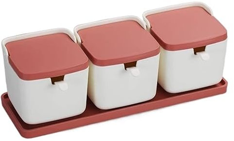 Azucarero Salero Botes Especias Juego De Tarros De Condimentos De Plástico Con Tapa De Cuchara Y Bandeja, Botella De Especias, Recipiente De Azúcar, Azucarero De Cocina, Juego De Sal Frascos Especiari