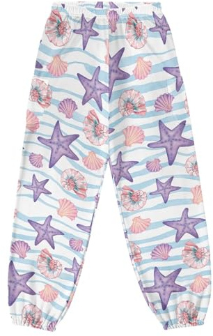 JOAIFO Starfish Conch Print Yoga Pants Harem Pants Women with Pocket Plus Size Leggings Fashion Printed Hippie Pants Kung Fu Pants